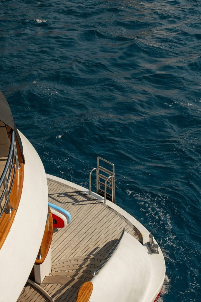 A view of the bow of a boat in the water